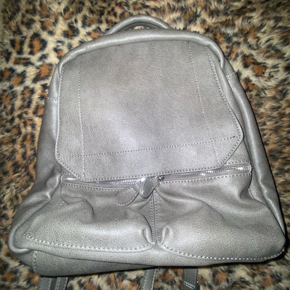 Gray Leather Backpack